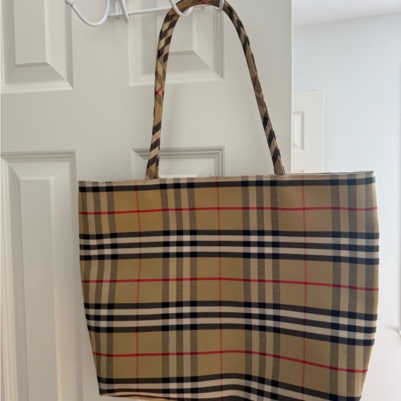 Burberry Tan and Black Checkered Tote - Picture 1 of 2